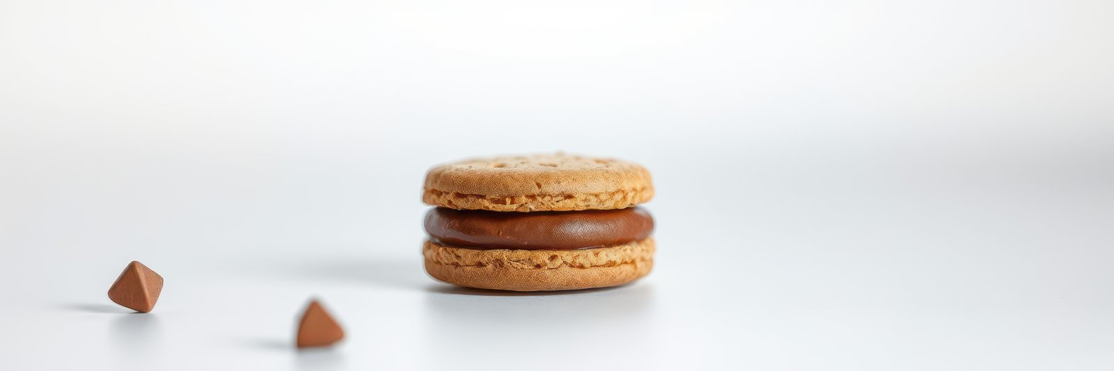 Unique chocolate-filled cookie surrounded by three small pieces on a clean white background